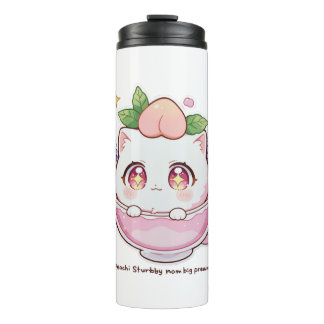 Kawaii Peach Cat in Teacup Thermische Tumbler Thermosbeker