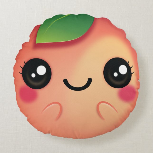 Kawaii Peach Rond Kussen (Voorkant)
