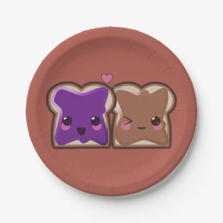 Kawaii Peanut Butter en Jelly Friends Papieren Bordje