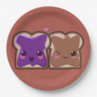 Kawaii Peanut Butter en Jelly Friends Papieren Bordje