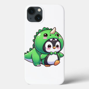 Kawaii Penguin in Dino Vermomming iPhone 13 Hoesje
