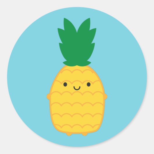 Kawaii Pineapple Ronde Sticker (Voorkant)
