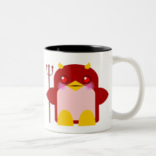 Kawaii Pinguïn Duivel Halloween Tweekleurige Koffiemok