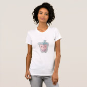 Kawaii Pink Boba Tea T-Shirt | Cute Smiling Bubble (Devant entier)