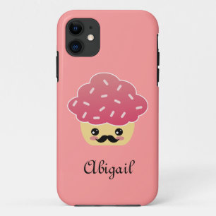 Kawaii Pink Cupcake met een Mustache iPhone 11 Hoesje