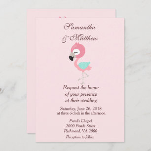 Kawaii Pink Flamingo Wedding Kaart