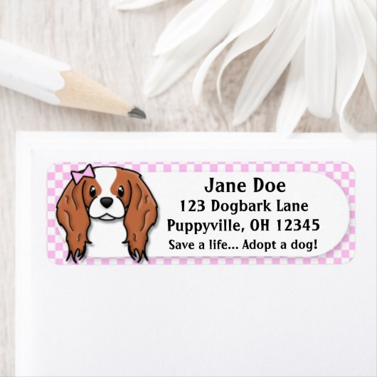 Kawaii Pink Gingham Cavalier King Charles Spaniel Etiket (Insitu)