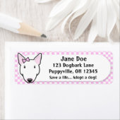 Kawaii Pink Gingham White Bull Terrier Etiket (Insitu)