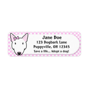 Kawaii Pink Gingham White Bull Terrier Etiket