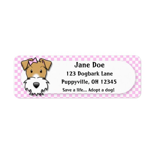 Kawaii Pink Gingham Wire Fox Terrier Etiket (Voorkant)