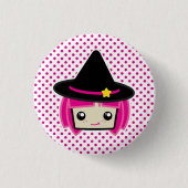 Kawaii Pink Haire Witch Button (Voorkant)