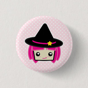 Kawaii Pink Haire Witch Button