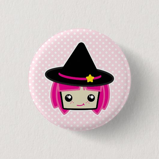 Kawaii Pink Haire Witch Button (Voorkant)