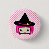 Kawaii Pink Haire Witch Button (Voorkant)