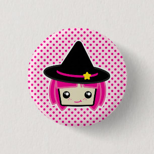 Kawaii Pink Haire Witch Button