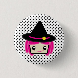 Kawaii Pink Haire Witch Button