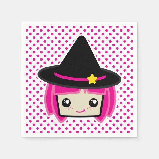 Kawaii Pink Haire Witch Napkins Servetten (Voorkant)