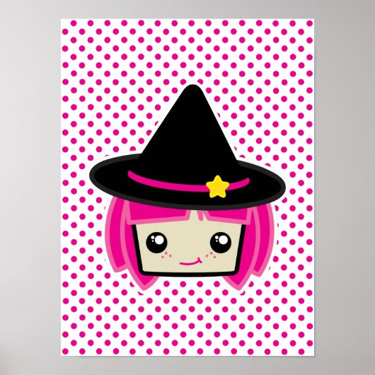 Kawaii Pink Haire Witch Poster Print (Voorkant)