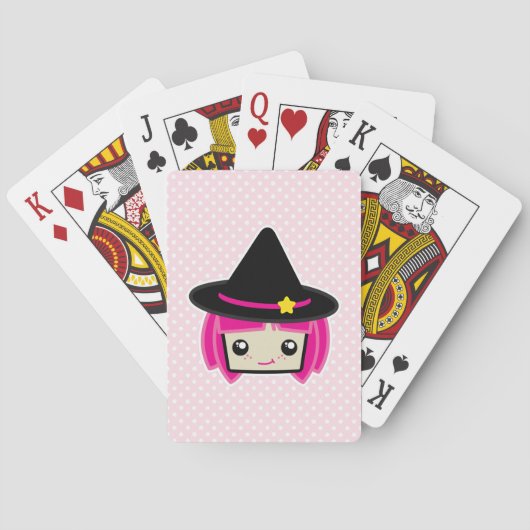 Kawaii Pink Haire Witch-speelkaarten Speelkaarten (Achterkant)