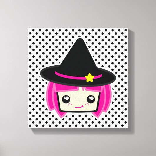 Kawaii Pink Haire Witch Wrapped Canvas (Voorkant)