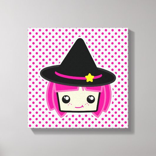 Kawaii Pink Haire Witch Wrapped Canvas (Voorkant)