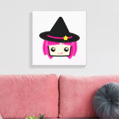 Kawaii Pink Haire Witch Wrapped Canvas (Insitu (Woonkamer))