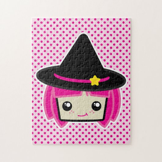 Kawaii Pink Haired Puzzle Sorcière (Vertical)