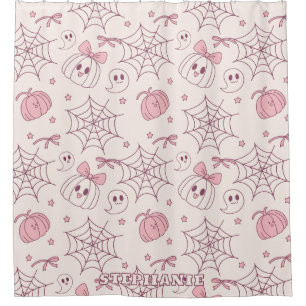 Kawaii Pink Halloween Ghosts & Pumpkin (2) Douchegordijn