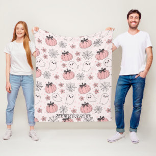 Kawaii Pink Halloween Ghosts & Pumpkins Fleece Deken