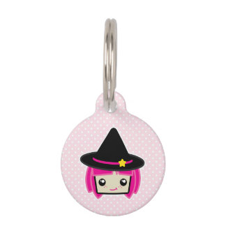 Kawaii Pink Hazard Witch Dog Label Huisdierpenning