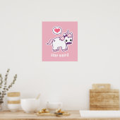 Kawaii Pink Mustache Unicorn Poster (Keuken)