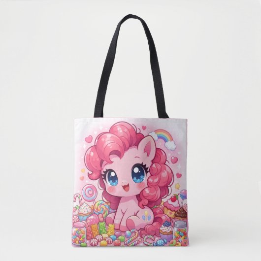 Kawaii Pink Pony Chibi Art Tote Draagtas (Voorkant)