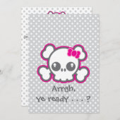 Kawaii Pink Ribbo Crâne Halloween Fête Invitation (Devant / Derrière)