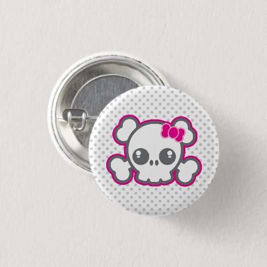Kawaii Pink Ribbon Skull Button (Voorkant /achterkant)