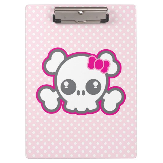 Kawaii Pink Ribbon Skull Clip Board Klembord (Voorkant)
