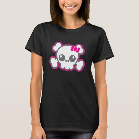 Kawaii Pink Ribbon Skull Cloding T-shirt (Voorkant)