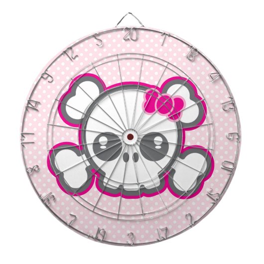 Kawaii Pink Ribbon Skull Dart Board Dartbord (Voorkant)