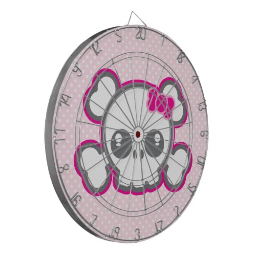 Kawaii Pink Ribbon Skull Dart Board Dartbord (Voorkant Links)