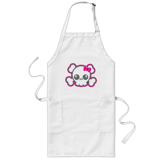 Kawaii Pink Ribbon Skull Kind Apron Lang Schort (Voorkant)