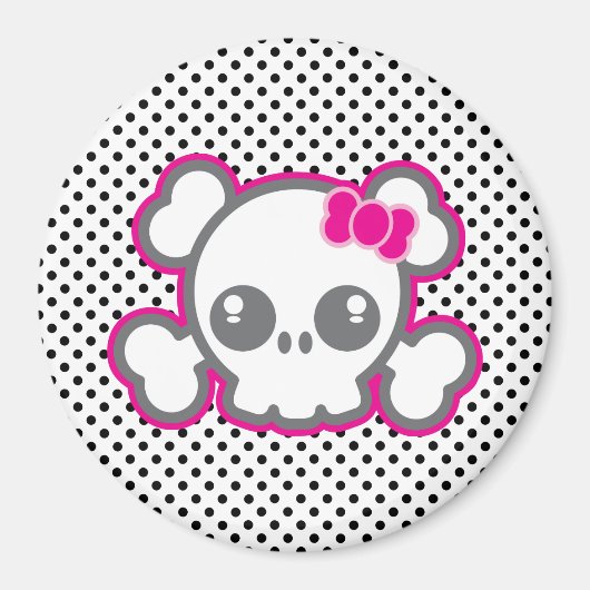 Kawaii Pink Ribbon Skull Magnet Magneet (Voorkant)