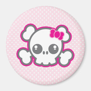 Kawaii Pink Ribbon Skull Magnet Magneet