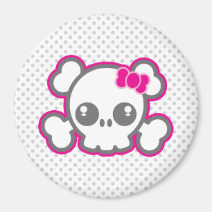 Kawaii Pink Ribbon Skull Magnet Magneet
