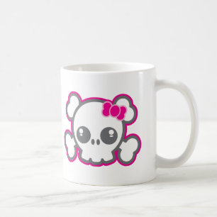 Kawaii Pink Ribbon Skull Mok