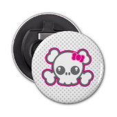 Kawaii Pink Ribbon Skull Open Button Flesopener (Voorkant)