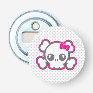 Kawaii Pink Ribbon Skull Open Button Flesopener