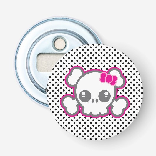 Kawaii Pink Ribbon Skull Open Button Flesopener (Voorkant)