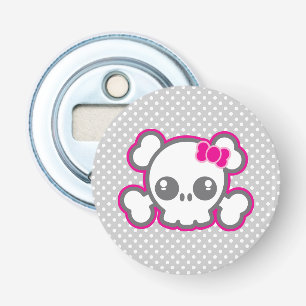 Kawaii Pink Ribbon Skull Open Button Flesopener