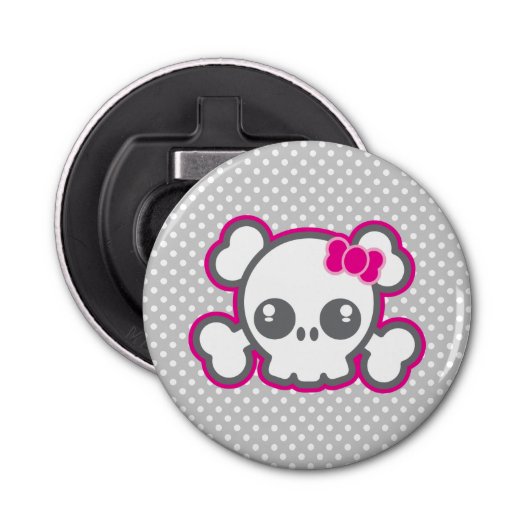 Kawaii Pink Ribbon Skull Open Button Flesopener (Voorkant)