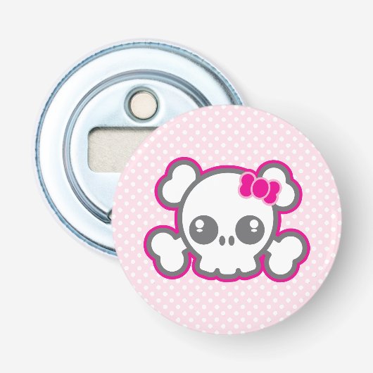 Kawaii Pink Ribbon Skull Open Button Flesopener (Voorkant)