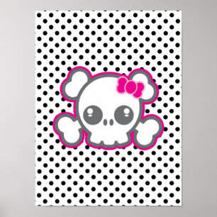 Kawaii Pink Ribbon Skull Poster Afdrukken